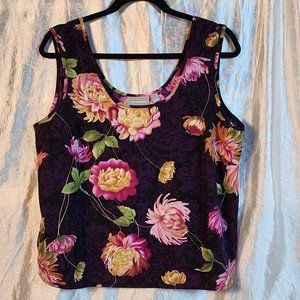 Croft & Barrow Woman's size Large Peony Floral Print Sleeveless Shell Excellent!